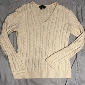Cream Lauren Ralph Lauren fits Small cable knit v neck sweater - tag says large
